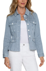 Collared Peplum Buttoned Jacket Chambray Stripe