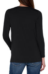 Split Hem Scoop Neck Long Sleeve Shirt Black