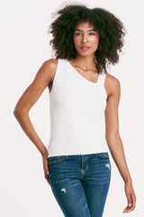 Charlie Asymmetric Neck Ribbed Tank White