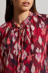 Dot Burnout Tie Neck Printed Blouse Red Plum