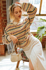 Multicolor Crew Neck Knit Sweater Cream Multi