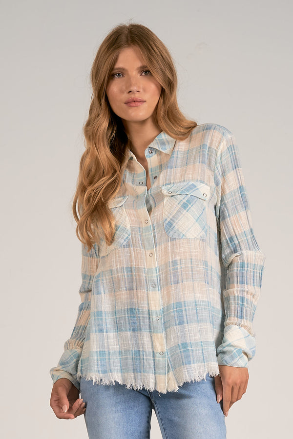 Washed Plaid Gauze Button Down Shirt