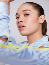 Ribbon Tape Sleeve Stripe Poplin Shirt Sky