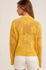 Floral Open Stitch Sweater Cardi Dandelion Yellow