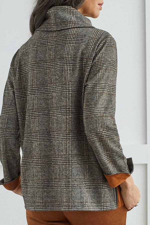 Zip Side Printed Cowl Neck Top Black