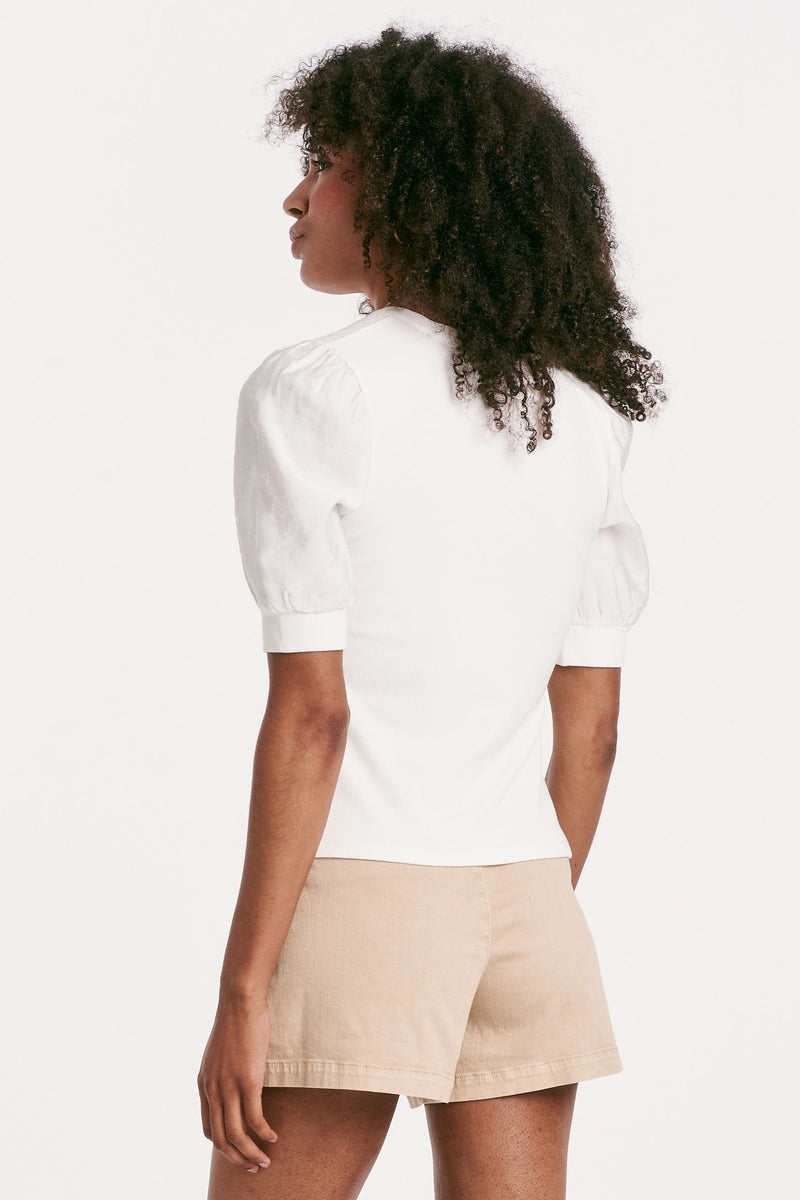 Tanner Mix Media Puff Sleeve Shirt White