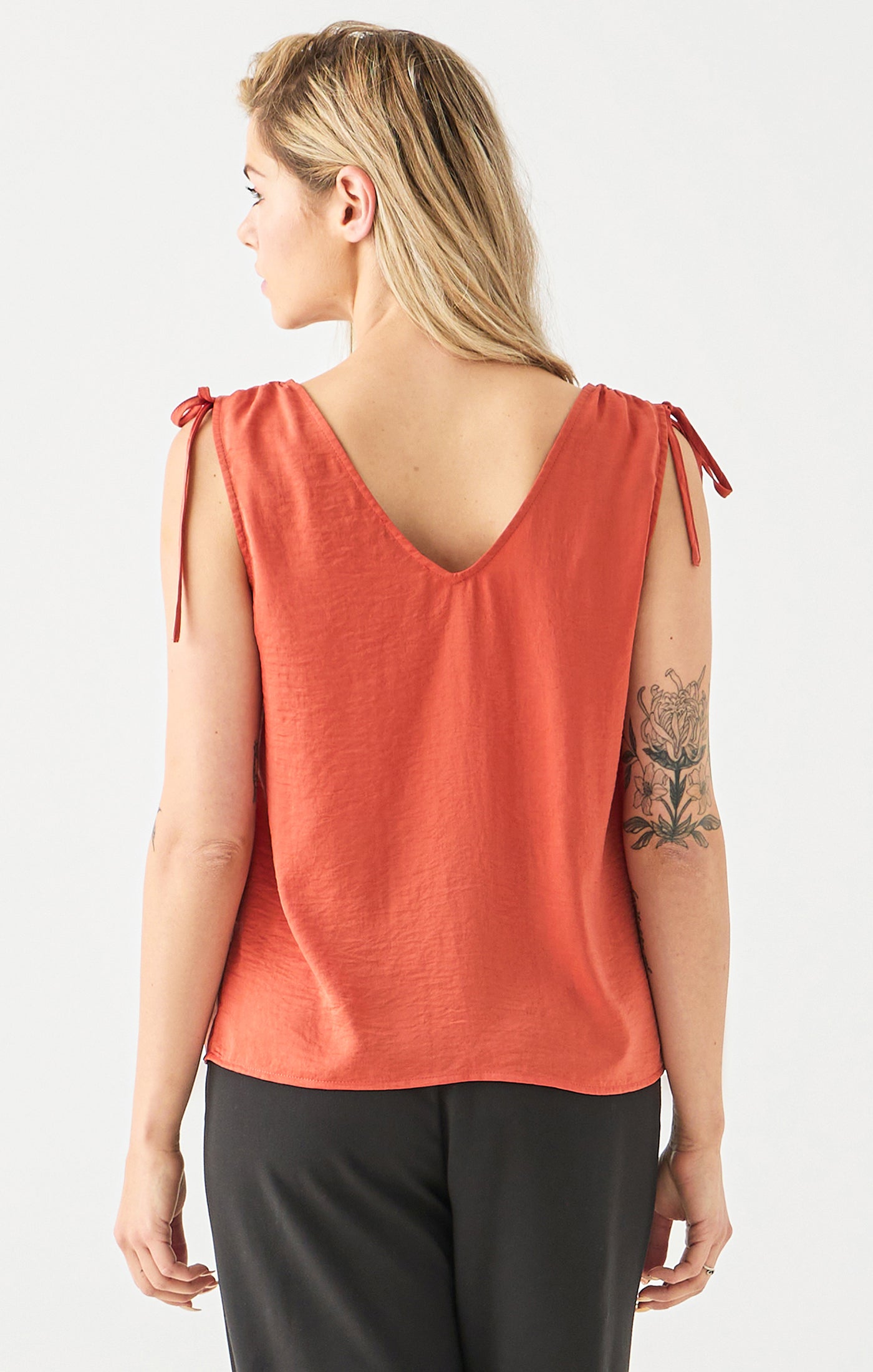 Tie Shoulder Vneck Sleeveless Top Copper