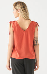Tie Shoulder Vneck Sleeveless Top Copper