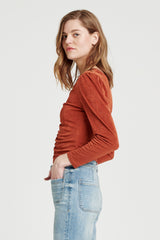Shay Shirred Front Long Sleeve Top Toffee