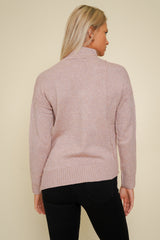 Mock Neck Side Ribbing Sweater Blush