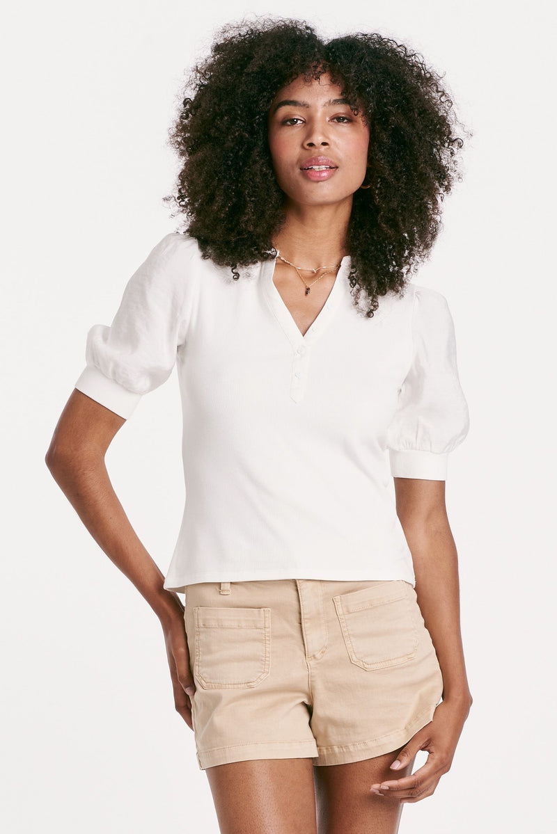 Tanner Mix Media Puff Sleeve Shirt White