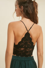 Padded Lace Floral Scallop Brami Black