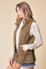 Quilted Drawstring Waist Vest Olive