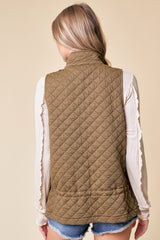 Quilted Drawstring Waist Vest Olive