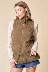 Quilted Drawstring Waist Vest Olive