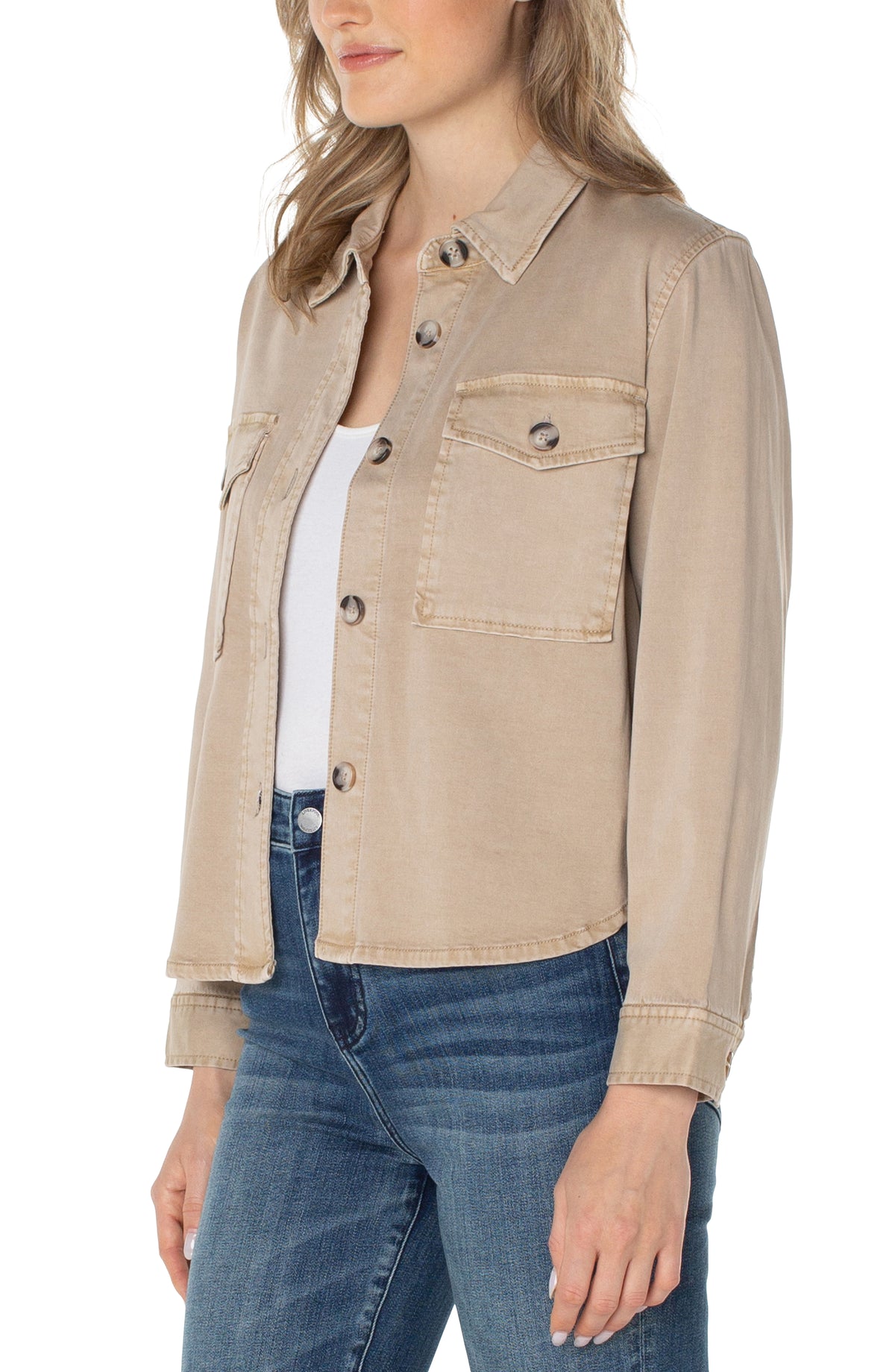 Cropped Shirt Jacket Biscuit Tan