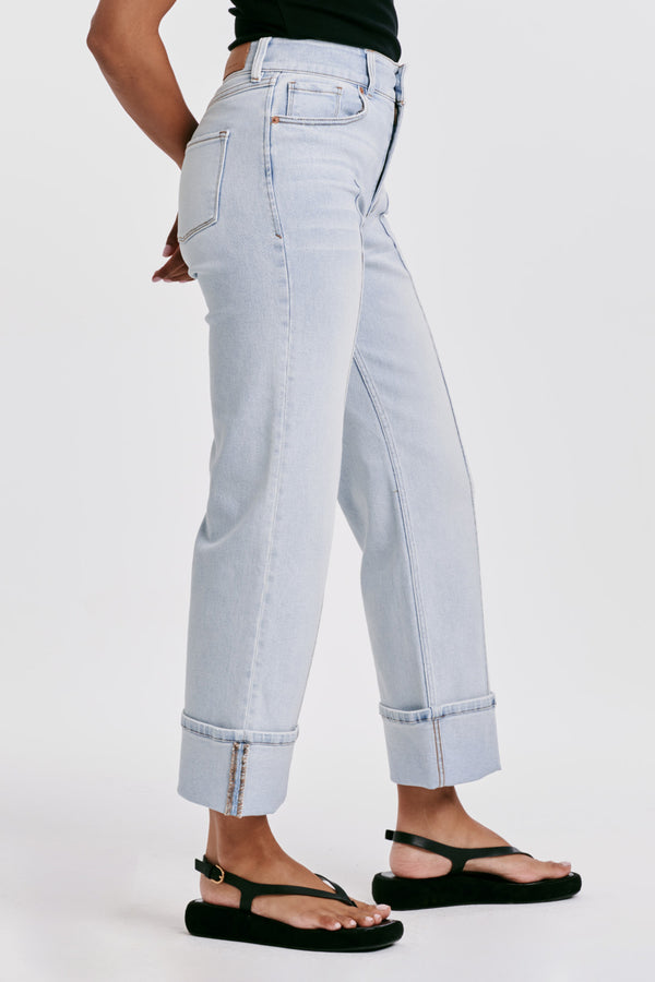 Holly Piped Detail Cuffed Wide Leg Jeans Positano