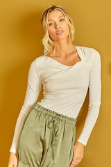 Modal Knitted Neck Long Sleeve Top Off White
