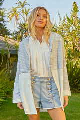 Two Fer Mixed Blazer Pale Blue