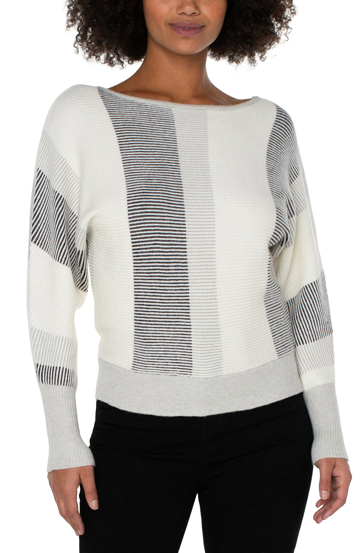 Boat Neck Colorblock Dolman Sweater Cream + Black