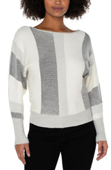 Boat Neck Colorblock Dolman Sweater Cream + Black