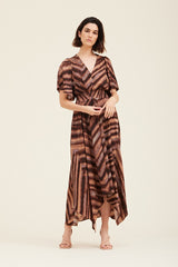 Watercolor Stripe Unbalanced Skirt Maxi Quartz