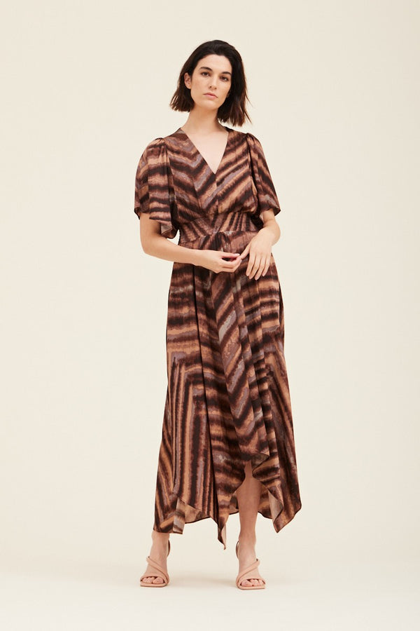 Watercolor Stripe Unbalanced Skirt Maxi