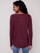 Rounded Hem Plushy Knit Back Detail Sweater Port