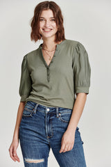 Tanner Mix Media Puff Sleeve Tee Laurel Oak