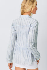 Washed Peplum Stripe Jacket Light Blue