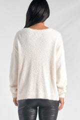Crystal Buttoned Fuzzy Cardi Off White