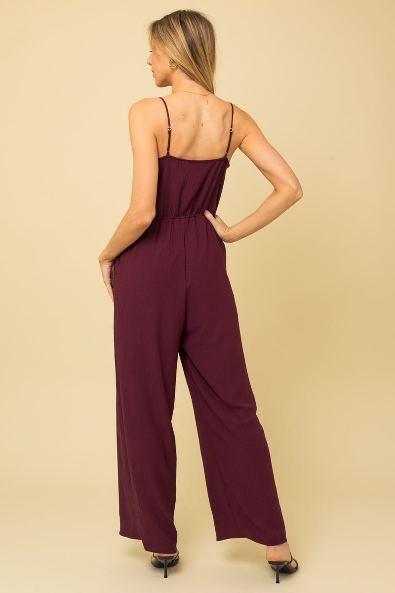 Adjustable Strap Cowl Neck Jumpsuit Egg Plant