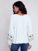 Printed Balloon Sleeve Tencel Blouse Denim
