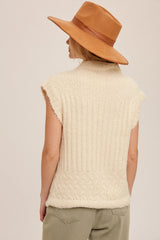 Turtleneck Ribbed Sweater Vest Cream