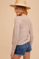 Front Tie Mix Marled Knit Cardigan Taupe