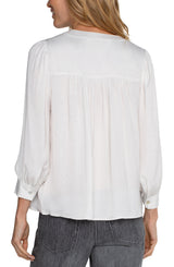 Satin Vneck Ruched Shoulder Blouse Ivory