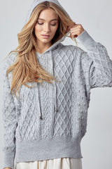 Oversize Texture Knit Hoodie Pullover Heather Grey
