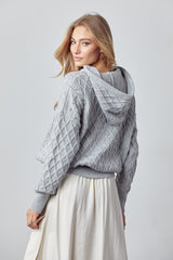 Oversize Texture Knit Hoodie Pullover Heather Grey