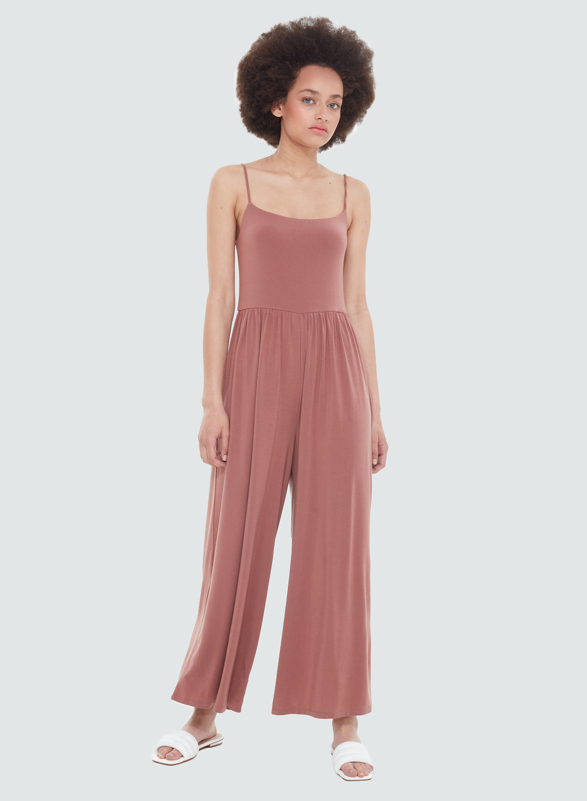 Strappy Knit Flowy Leg Jumpsuit Clay