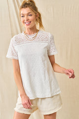 Scallop Detail All Over Lace Top Off White