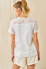 Scallop Detail All Over Lace Top Off White