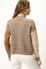 Floral Colorblock Sweater Taupe Mix