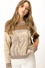 Floral Colorblock Sweater Taupe Mix