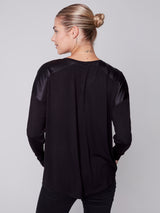 Satin Contrast Knit Top Black