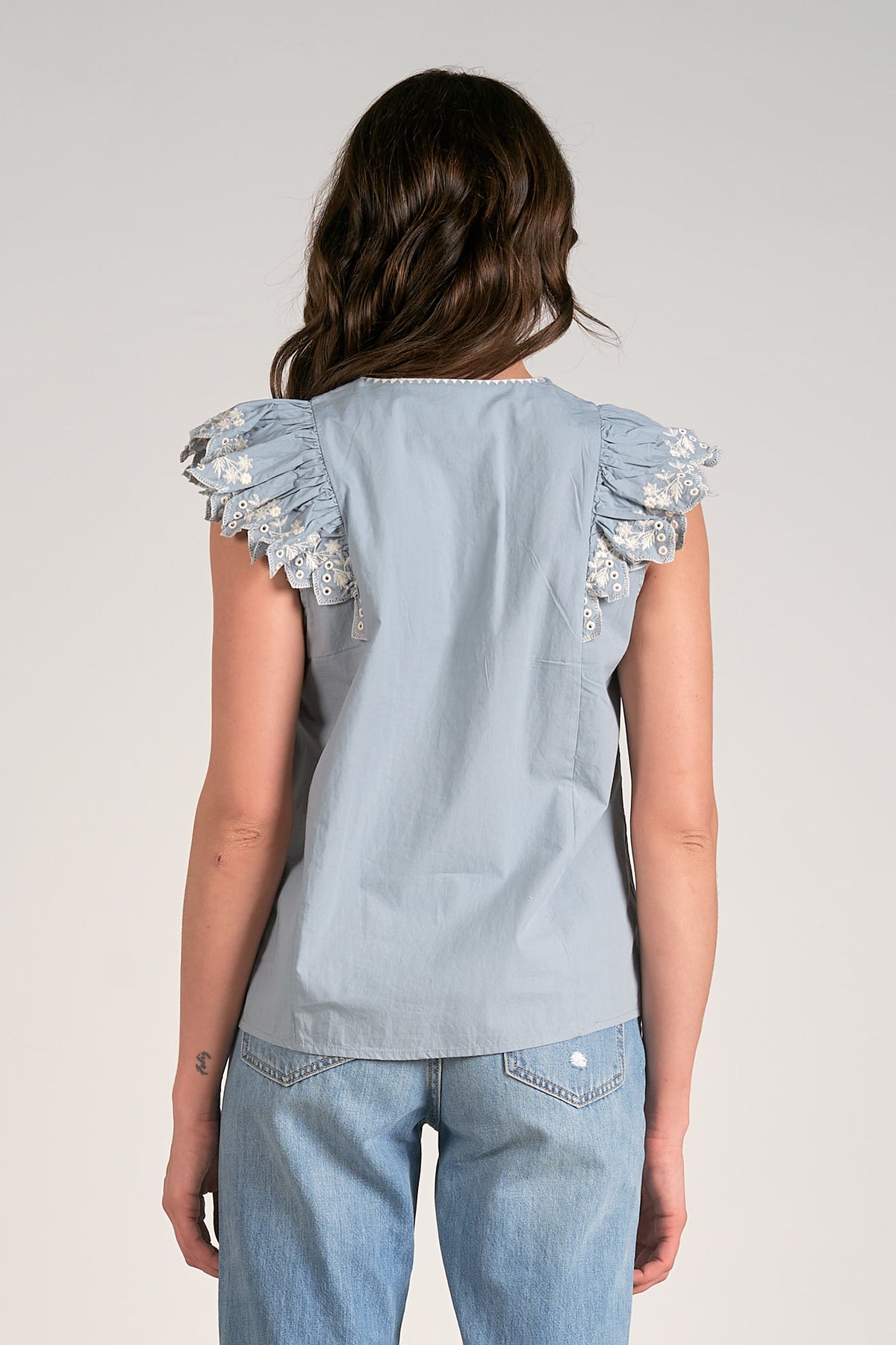 Eyelet Emb. Laced Up Flutter Tank Blue Natural
