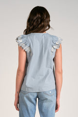 Eyelet Emb. Laced Up Flutter Tank Blue Natural