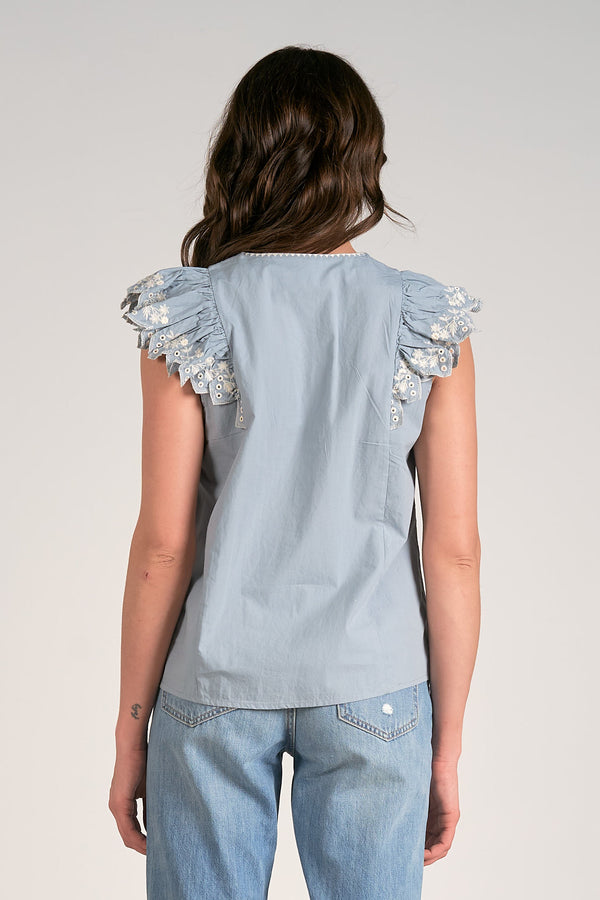 Eyelet Emb. Laced Up Flutter Tank