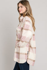 Teddy Plaid Shirt Jacket Pink