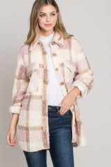 Teddy Plaid Shirt Jacket Pink
