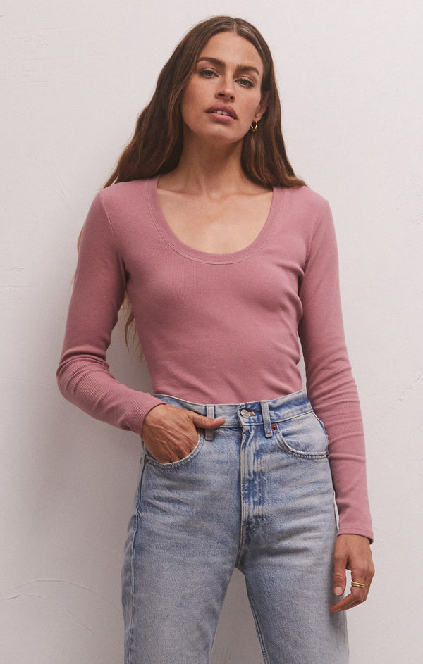 Sirena Rib Long Sleeve Shirt Misty Mauve